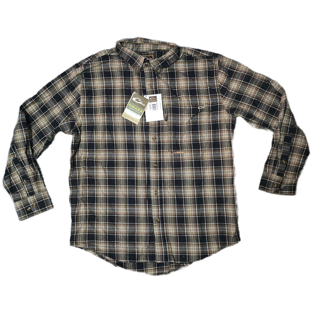 Drake‎ Clothing Company Mens L Plaid Flannel Button Up Shirt Autumn Blend Twill